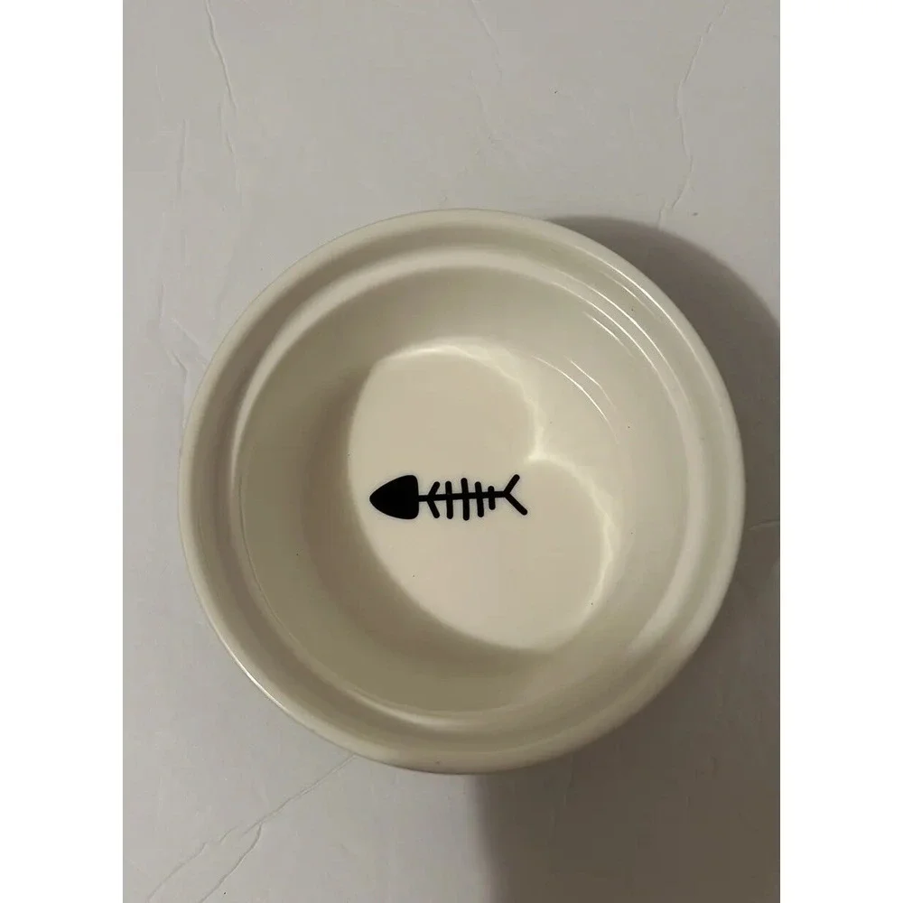 New Stoneware Cat Pet Bowl Feeding Pet Dish NWT Black Fish 12 OZ
